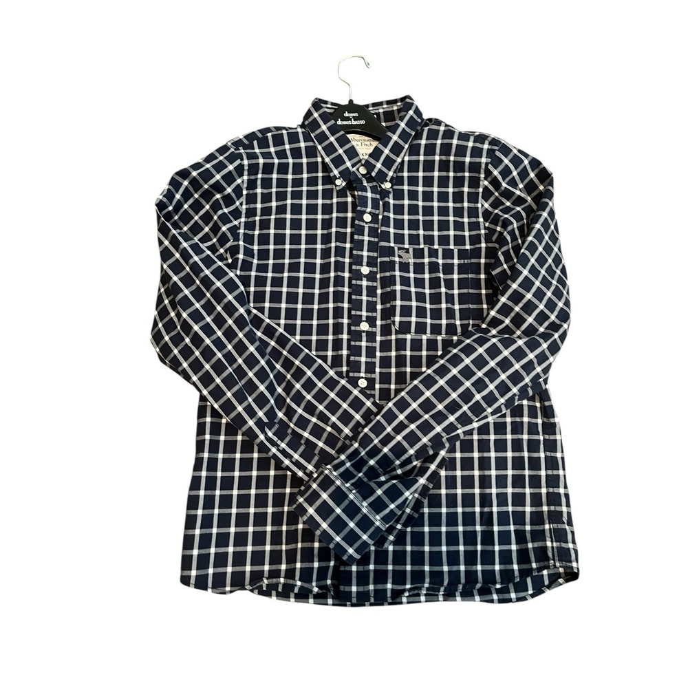 Abercrombie and Fitch shirt Large Mens Long Sleeve button front Y2K Preppy Blue - Picture 3 of 7